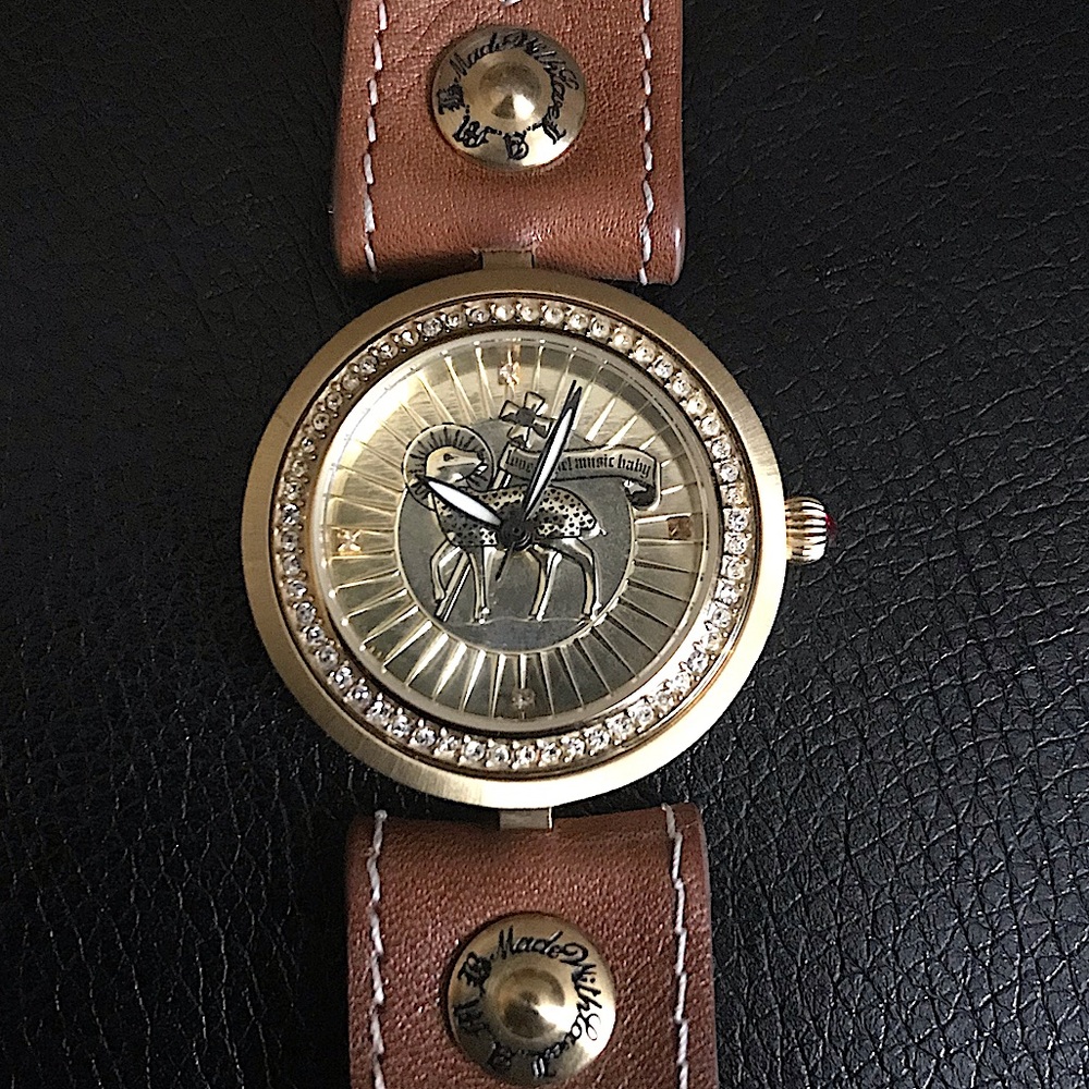 L.A.M.B. Gwen Stefani Brown Leather Rhinestone Watch